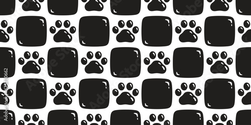 dog paw seamless pattern footprint glossy glossing checked textured pet cat french bulldog puppy kitten vector cartoon doodle gift wrapping paper repeat wallpaper tile background scarf isolated illust