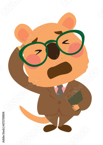スーツを着たビジネスマン風のクアッカワラビーが悩んだり考えたりするベクターイラスト