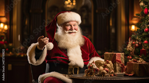 Santa Claus hosts a sophisticated soirée in a historic European mansion