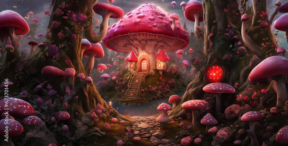 Fototapeta premium mushroom in the forest, photorealistic mushroom in fairytale environ