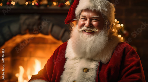 Santa places a golden key by a decorated fireplace ready for delivery