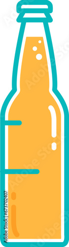 Corked beer bottle icon with light alcoholic drink. Glass vessel with carbonated cool juice. Stroke cartoon outline vector element isolated on white background