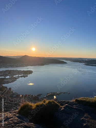 Hiking trial up Sandbiksbatteriet to Stolzekleiven mountains in Bergen Norway