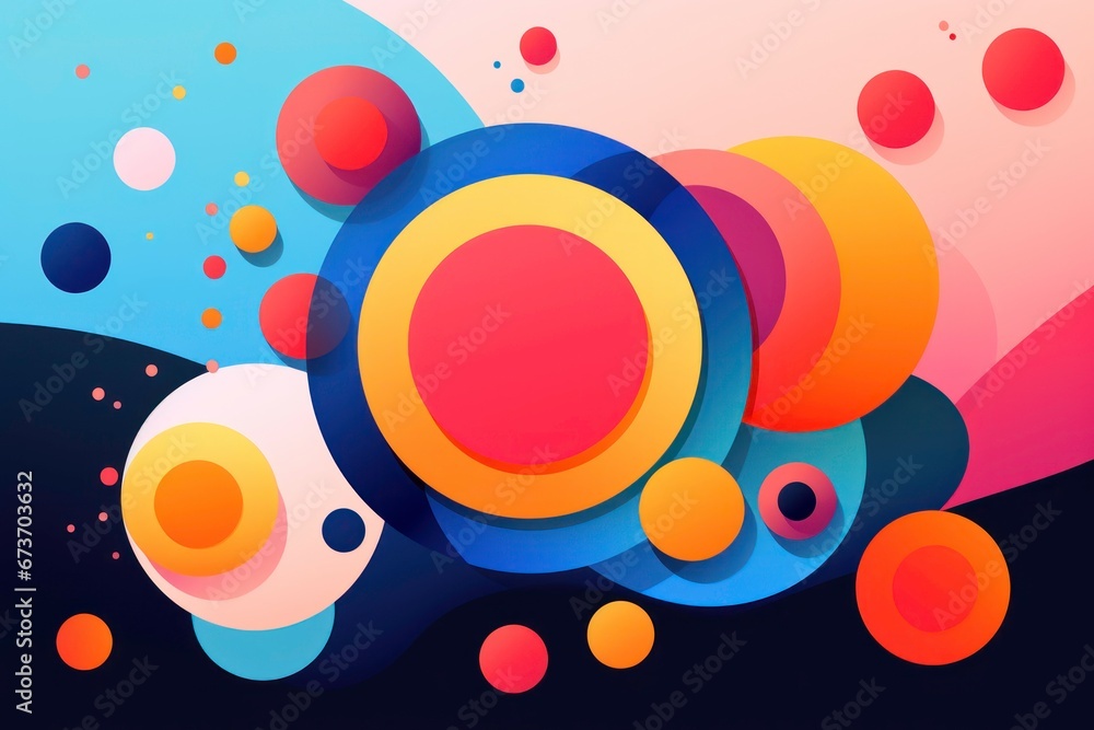 Obraz premium A vibrant and abstract artwork featuring intersecting circles, symbolizing the fusion and coherence of diverse elements, perfect for versatile creative endeavors