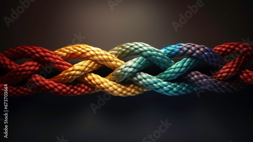Unity in diversity: Strong teamwork metaphor,ymbolized by diverse ropes interwoven to form a strong connection.