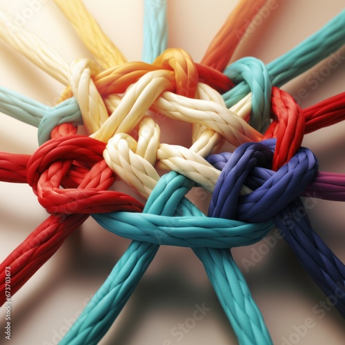 Unity in diversity: Strong teamwork metaphor,ymbolized by diverse ropes interwoven to form a strong connection.