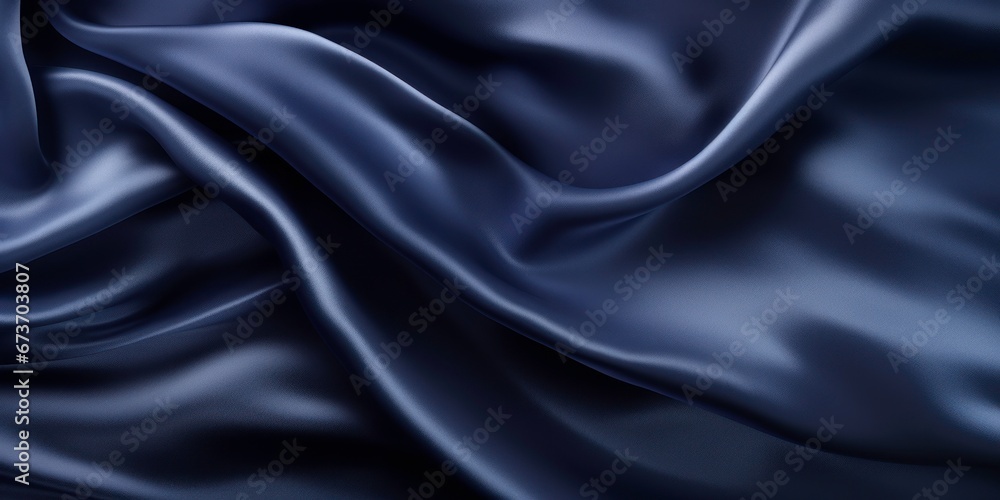 Smooth satin fabric in navy blue, creating an abstract, elegant background with room for design. Featuring gentle folds and a gradient effect Smooth satin fabric in navy blue, creating an abstract, elegant background with room for design. Featuring gentle folds and a gradient effect