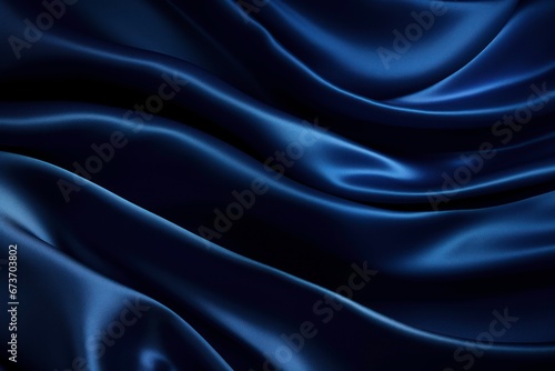 Smooth satin fabric in navy blue, creating an abstract, elegant background with room for design. Featuring gentle folds and a gradient effect