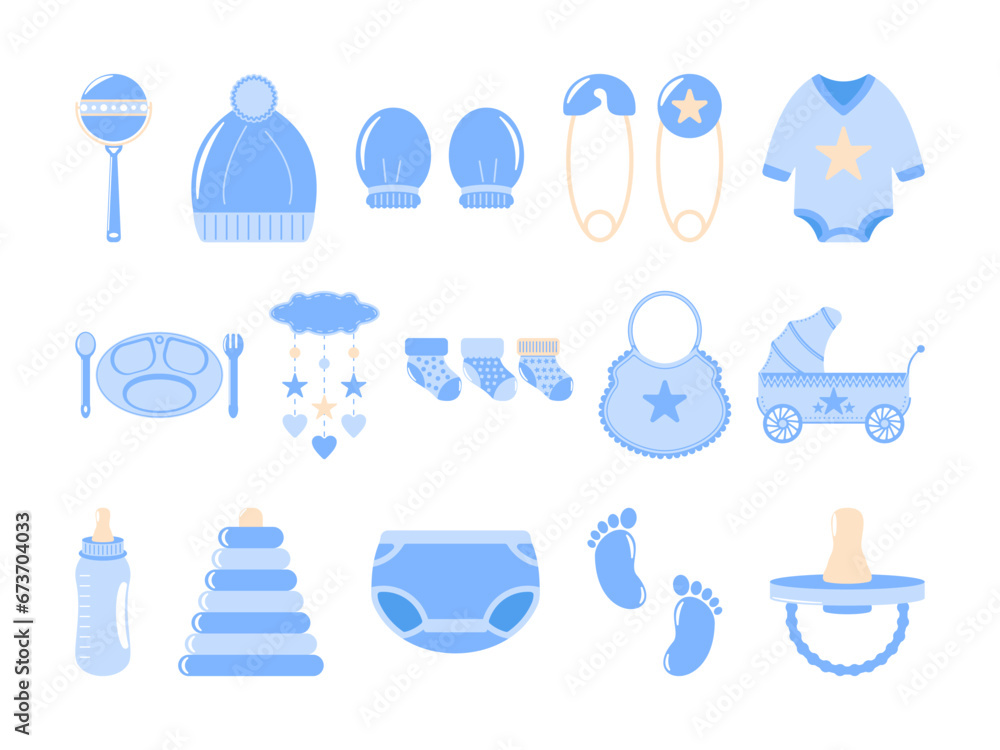 Cute children's clothes and baby collection, Vector illustration in ...