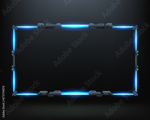 Neon Blue Light Effect Border Stream Overlay Webcam Screen GUI Frame For Gamers and Live Video Streamers