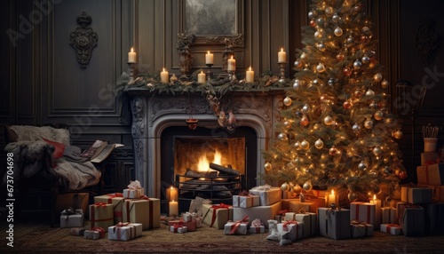 fireplace with christmas decorations