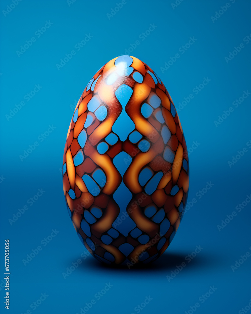Easter egg with snake pattern against blue background. Minimal aesthetic composition, creative idea. Easter egg with snake pattern against blue background. Minimal aesthetic composition, creative idea.