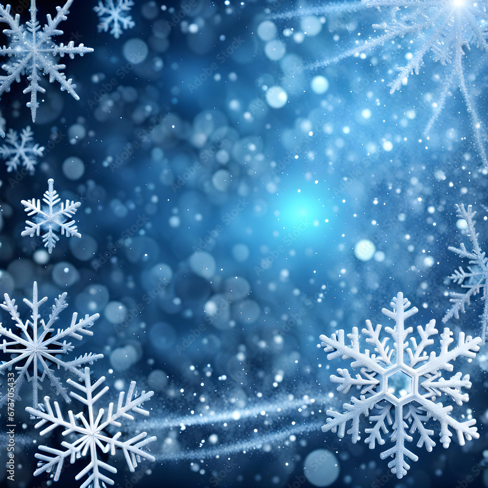 Blue sparkling Christmas and winter background with white snowflakes, Blue sparkling Christmas and winter background with white snowflakes,