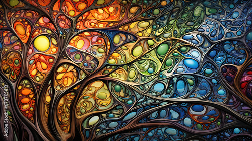 Vibrant neural networks entwining to forge an intricate organic mosaic Ai Generative