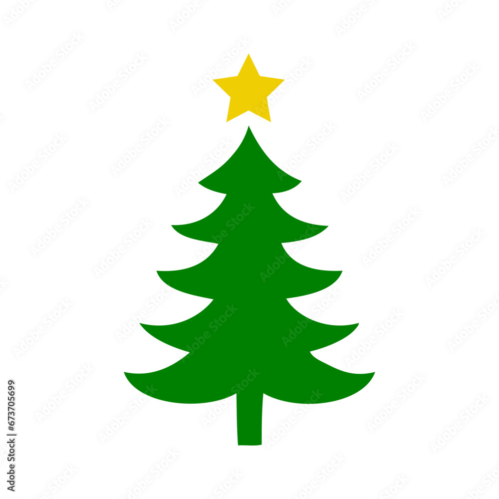 Tiempo de Navidad. Logo con silueta de árbol de navidad tipo pino o abeto con estrella para su uso en invitaciones y felicitaciones