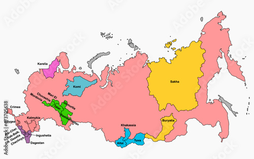 russian federation map. map of russia. russian regions.