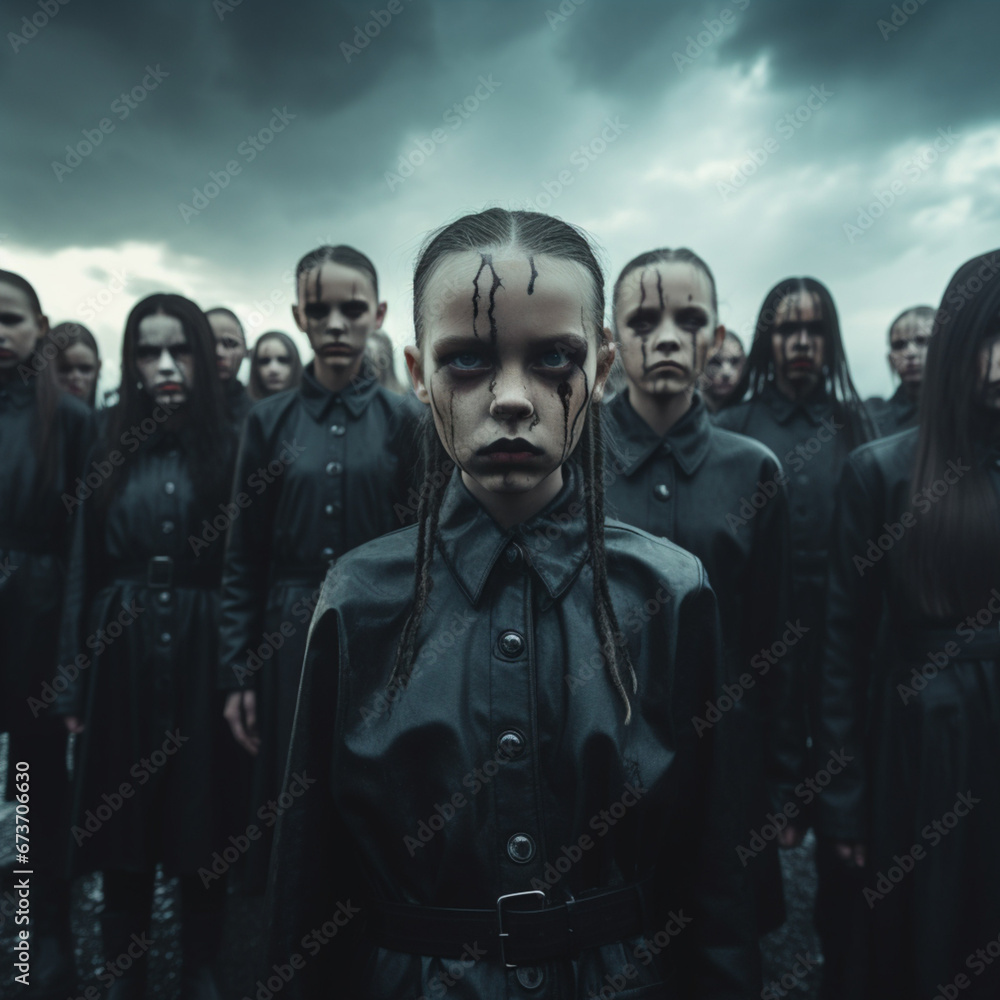 a crowd of young zombie angry, girls a crowd of young zombie angry, girls