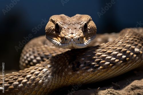  A rattlesnake is coiled and appears ready to strike, embodying immediate danger for anyone nearby