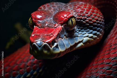 A venomous snake coiled on the ground with its tongue flicking, ready to strike at any moment