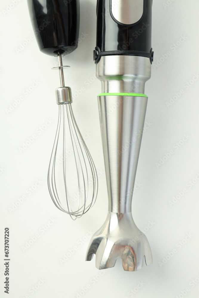 Kitchen utensils, a blender for cooking, on a light background.