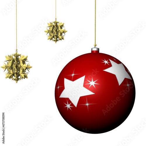 PNG. Trasparente. Natale. Decorazione natalizia con sfondo trasparente. Palla dell'albero di Natale, fiocchi e fili dorati. photo