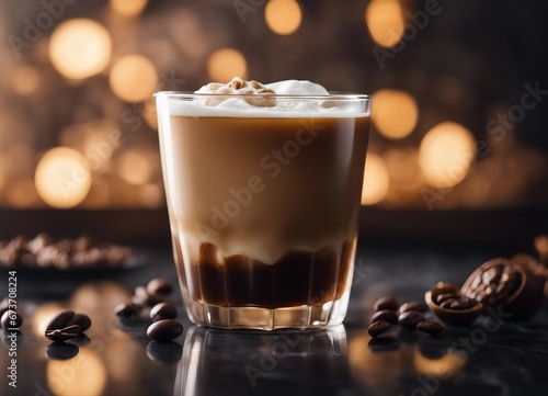 cold brew latte on dark marble background, coffee splash, drops and explosion 