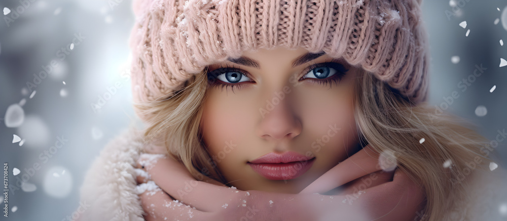 Beautiful Woman in a Winter Wonderland: Capturing the Essence of the Holiday Season and Serenity with Space for Copy