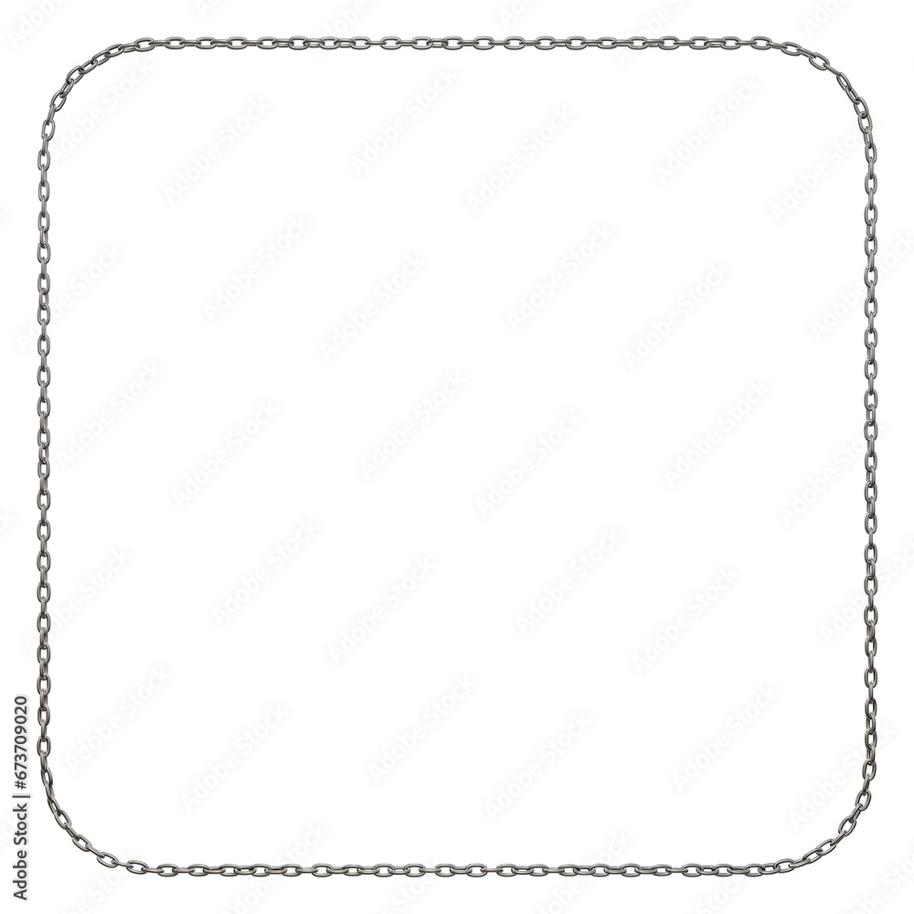 The metal chains are shaped into a square frame with rounded corners, PNG, 3D render, transparent background The metal chains are shaped into a square frame with rounded corners, PNG, 3D render, transparent background