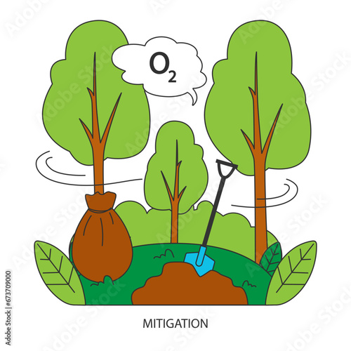 Restoration of biosphere. Reforestation program. Planting trees. Climate and nature preservation. Sustainability, ecology protection global movement. Flat vector illustration
