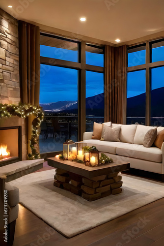  A cozy holiday setting illuminated by warm topaz lights, offering a welcoming and intimate atmosphere.

