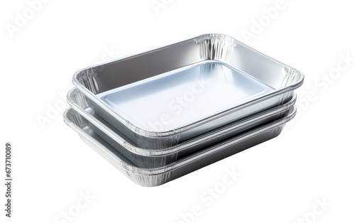 Stack of Silver Disposable Serving Trays Isolated on Transparent Background PNG.