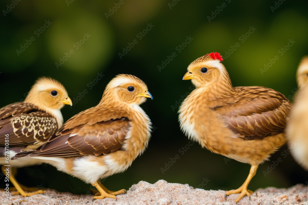 Naklejka premium The hen with the chicks. Chicken, rooster. Life in the Henhouse. Generative AI