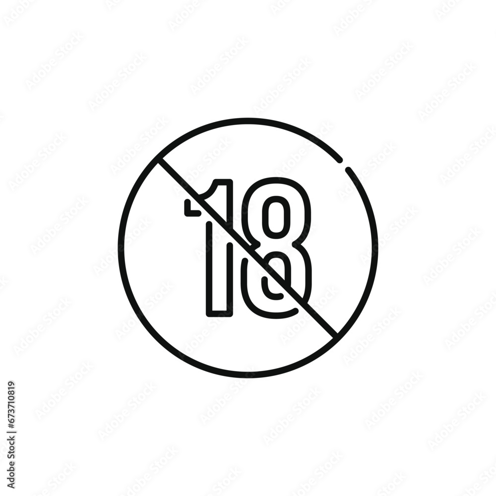 No 18 years old line icon sign symbol isolated on white background No 18 years old line icon sign symbol isolated on white background