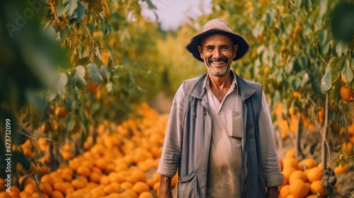 Portrait of happy male senior farmer in garden harvest. © Areerat