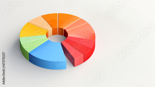 Colorful pie chart info graphics. Data analysis, or statistics, on a white background. 3D design © Malambo/Peopleimages - AI