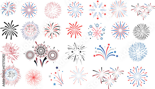 Fireworks vector illustration, vibrant colors for festive celebrations. Ideal for New Year Eve, Fourth of July, Diwali, Chinese New Year, Eid al-Fitr, Ramadan, Christmas, Halloween, party, holiday © Arafat