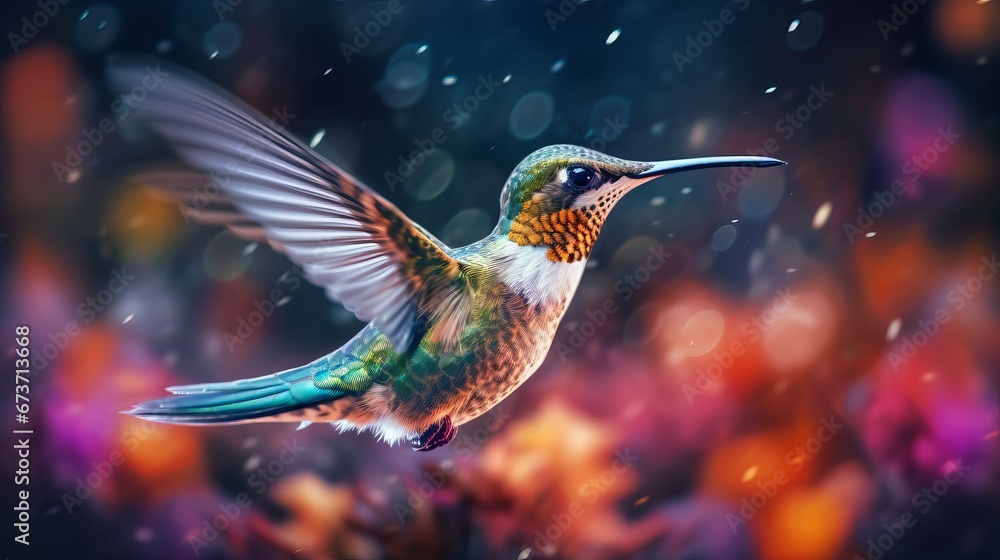 Blurred motion of a hummingbird hovering over a flow AI generated illustration Blurred motion of a hummingbird hovering over a flow AI generated illustration