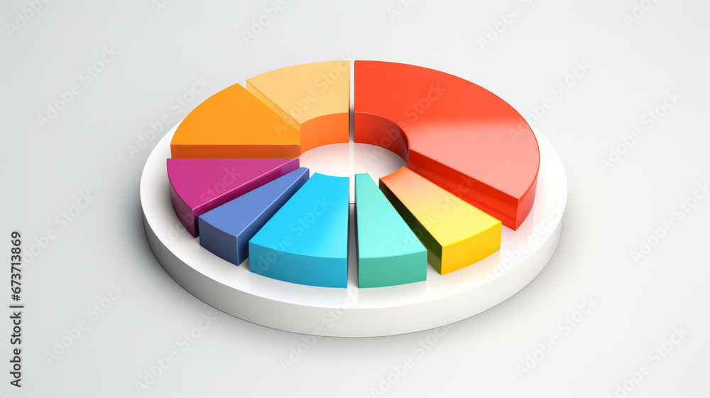Fototapeta premium Colorful pie chart info graphics. Data analysis, or statistics, on a white background. 3D design