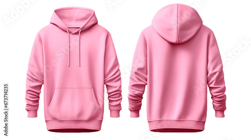 Pink front and back view hoodie mockup image isolated on transparent background. No background.