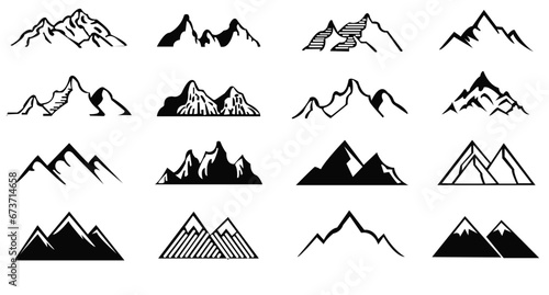 Mountain icon logo vector illustration for adventure outdoor sport graphic design. vintage for climbing or hiking sport concept..eps Black stone and landscape drawing 