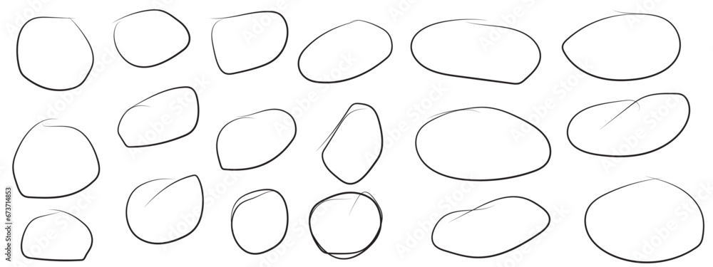 Abstract set of sketch lines circle element. Hand drawn pen lines doodle sketches circle lines. Hand drawn marker and pencil thick circle in different directions.  - obrazy, fototapety, plakaty 