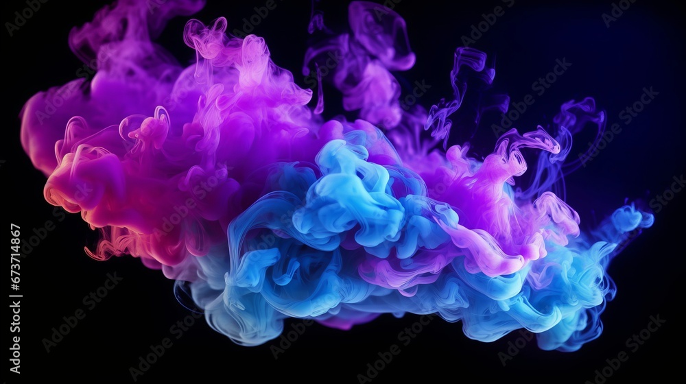 Neon blue and purple multicolored smoke puff cloud d AI generated illustration Neon blue and purple multicolored smoke puff cloud d AI generated illustration