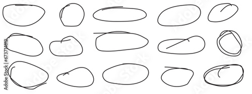 Abstract set of sketch lines circle element. Hand drawn pen lines doodle sketches circle lines. Hand drawn marker and pencil thick circle in different directions. 