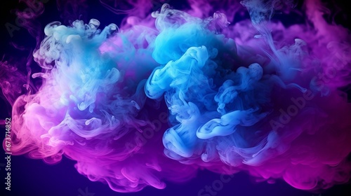Neon blue and purple multicolored smoke puff cloud d  AI generated illustration