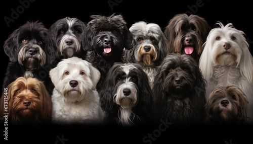 Dog background, a group of different colored dogs lined up to pose for a portrait. Banner or social media cover © Katewaree