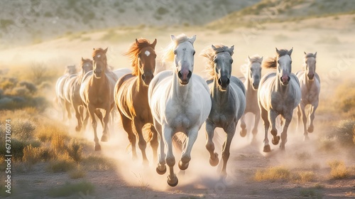 A herd of wild horses running free representing the AI generated illustration