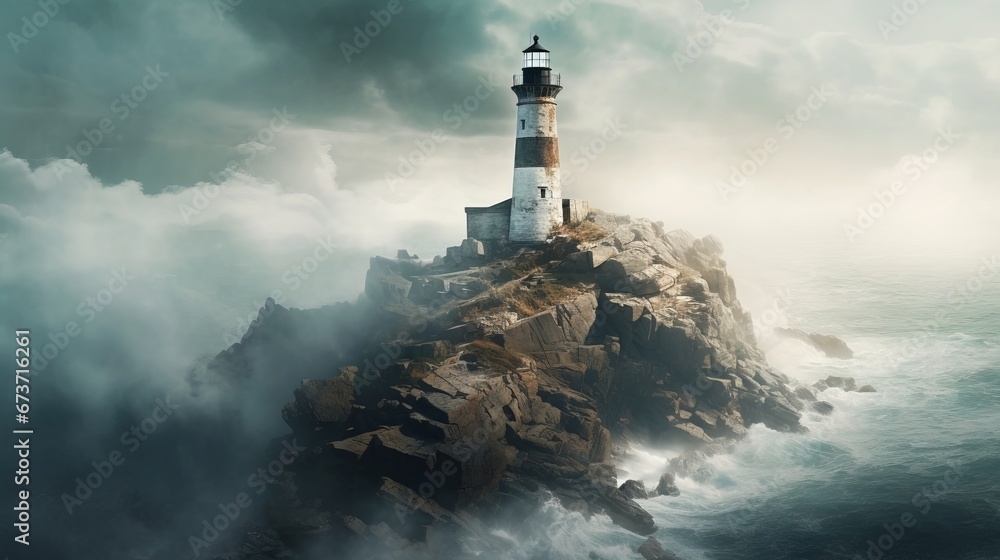 A lighthouse on a cliff representing the concept of   AI generated illustration