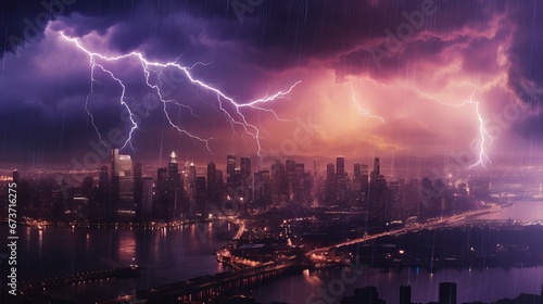 A lightning storm over a city skyline representing t AI generated illustration