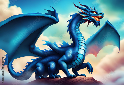 Blue Dragon, Mythology of the Sky. Generative AI © 정선 박