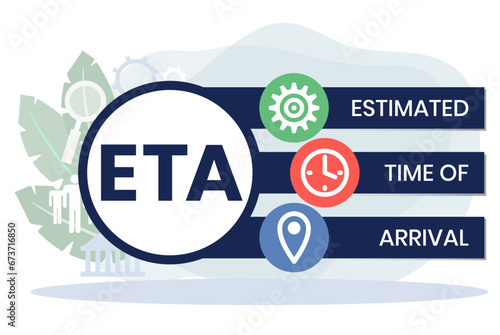 ETA - Estimated Time of Arrival acronym. business concept background. vector illustration concept with keywords and icons. lettering illustration with icons for web banner, flyer, landing page